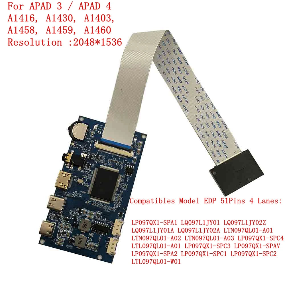 HDMI Type-c Controller Driver Board For IPAD3 / 4 2K 2048X1536 LP097QX1 A1416 A1430 A1403 A1458 A1459 A1460 LCD Screen Display Professional Repair Tools
