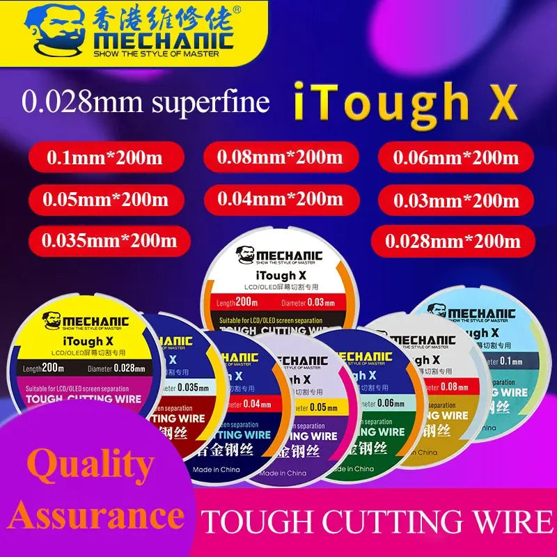 MECHANIC iTough X High Hardness Special Steel Wire for Mobile LCD OLED Screen Cutting Separation Line 0.028mm - 0.1mmX200m tools Professional Repair Tools