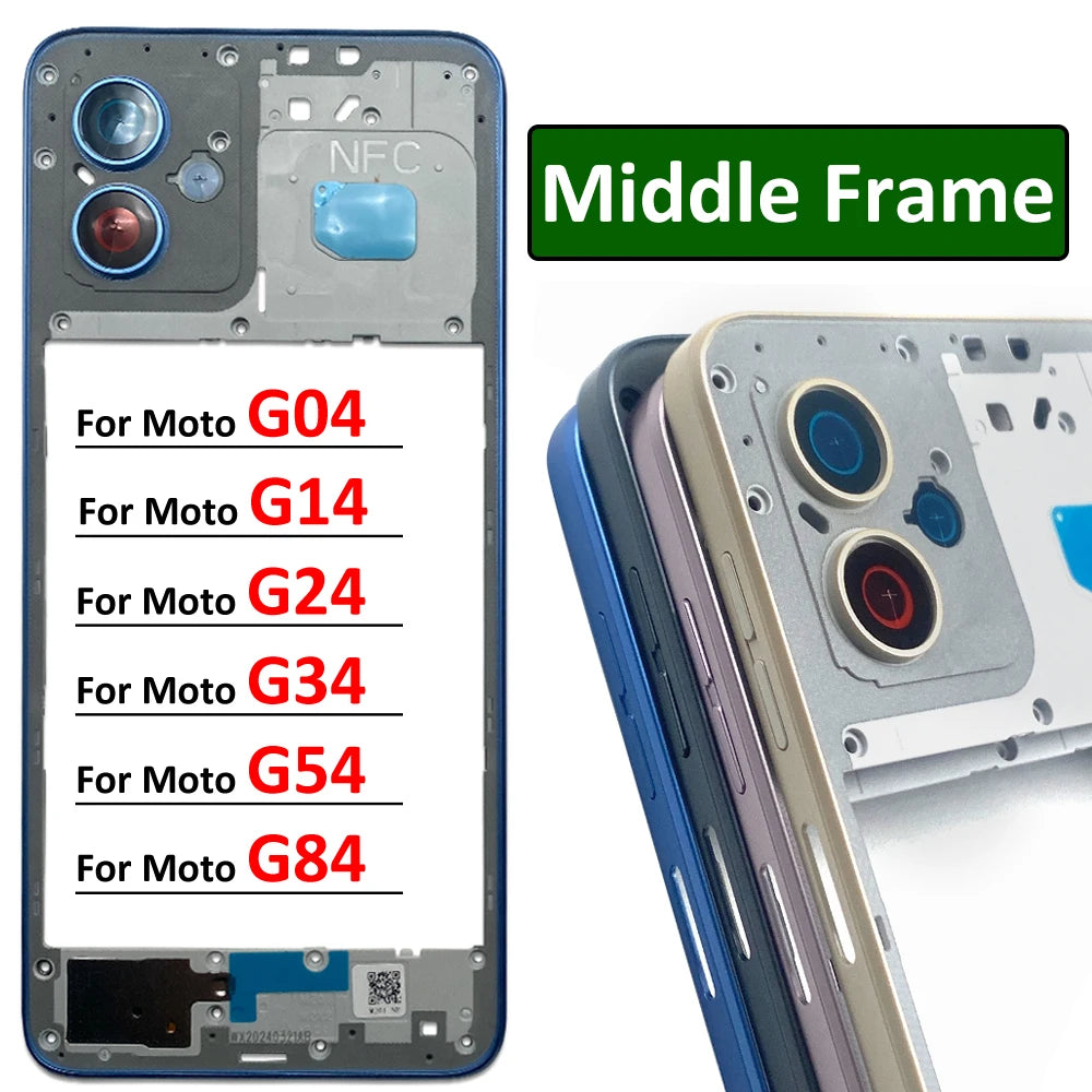 New Middle Frame For Motorola Moto G04 G14 G24 G34 G54 G84 Door Housing Bezel Repair Parts Motorola phone repair parts