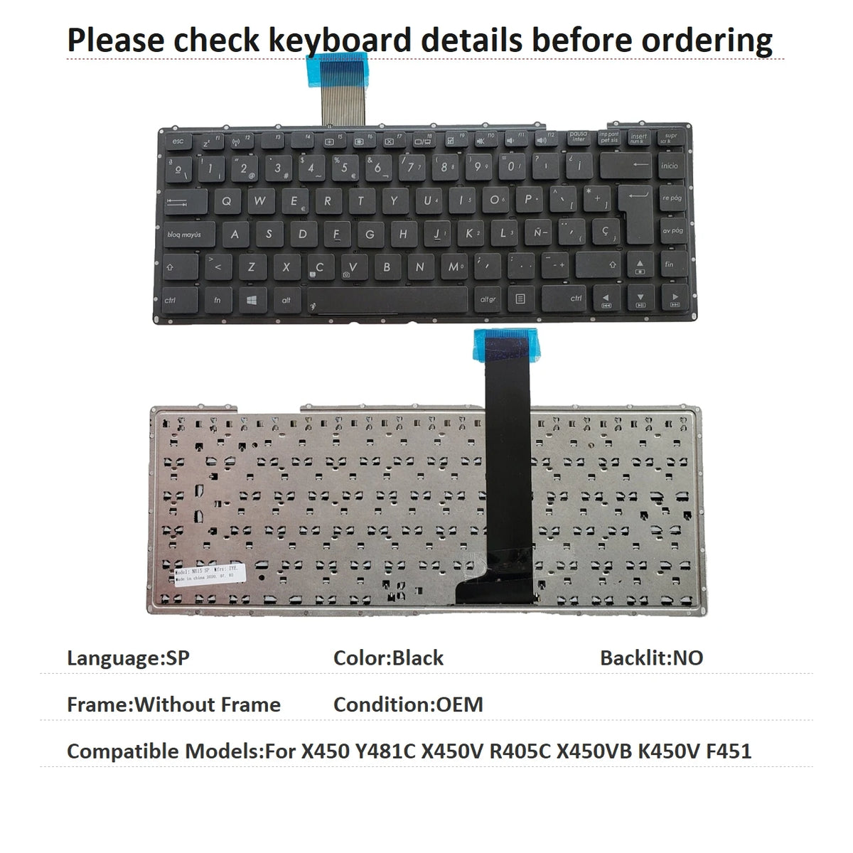 New US Russian Spanish Brazil Language  Keyboard For ASUS X450 Y481C X450V R405C K450V Notebook PC Replacement Keyboard ASUS laptop repair parts