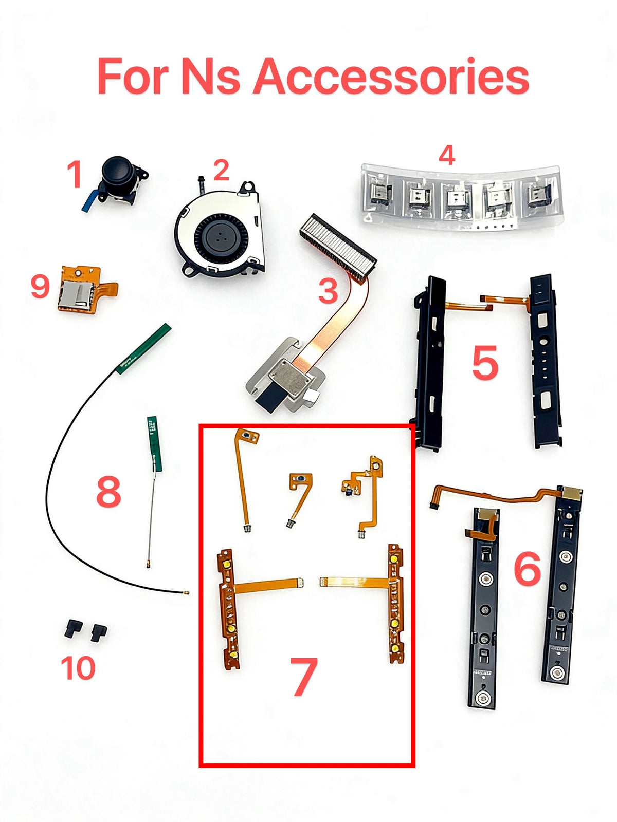 5pcs Fans for Switch JoyCon ZR ZL L SL SR for Fan for SD Card for HDMI PCB for Analog for Shell for WiFi Cable for Left Right Fo Game console repair parts
