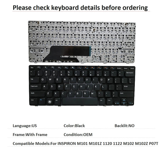 New US Language  Keyboard For Dell INSPIRON M101 M101Z 1120 1122 M102 M102Z P07T Notebook PC Replacement KeyboardDell laptop repair parts