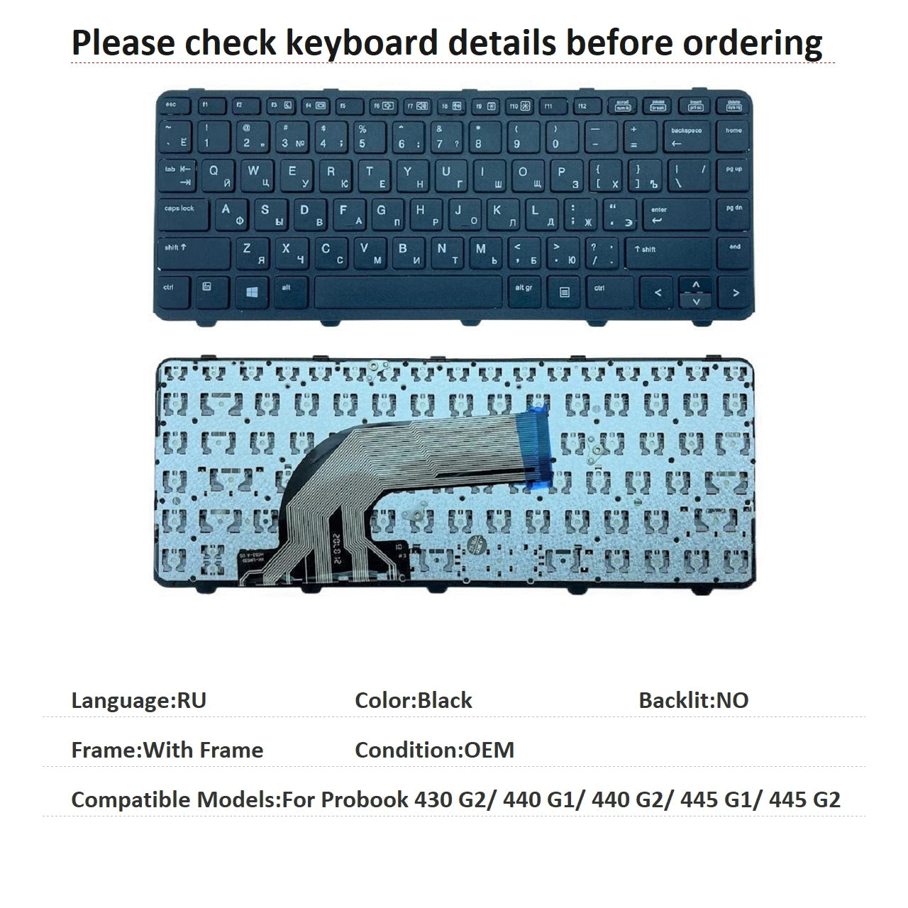 New US Russian Spanish Arab Language  Backlit Keyboard For HP Probook 430 G2/ 440 G1/ 440 G2/ 445 G1/ 445 G2  HP laptop repair parts