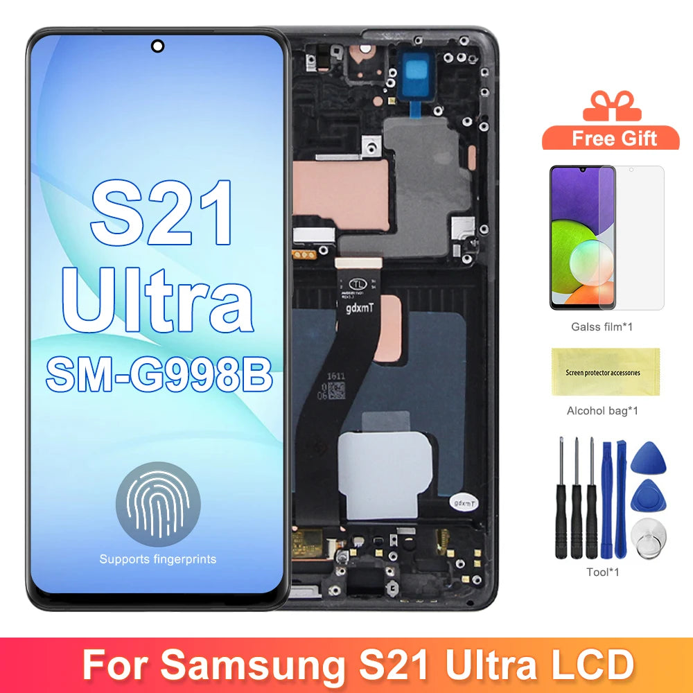AMOLED with Frame S21 Ultra Screen for Samsung Galaxy S21 Ultra 5G G998B G998B/DS Lcd Display Touch Screen Digitizer Assembly ﻿ Samsung phone repair parts