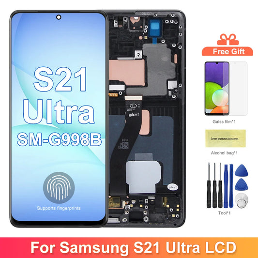 AMOLED with Frame S21 Ultra Screen for Samsung Galaxy S21 Ultra 5G G998B G998B/DS Lcd Display Touch Screen Digitizer Assembly ﻿ Samsung phone repair parts
