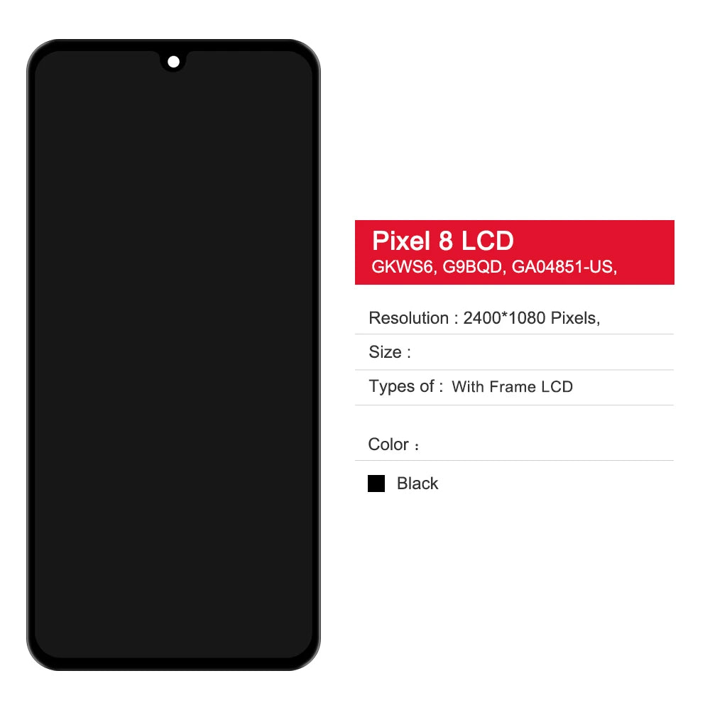 6.2'' Amoled For Google Pixel 8 GKWS6 G9BQD,GA04851-US GZPFO GPJ41 LCD Display Touch Screen Digitizer Assembly With Frame Google phone repair parts