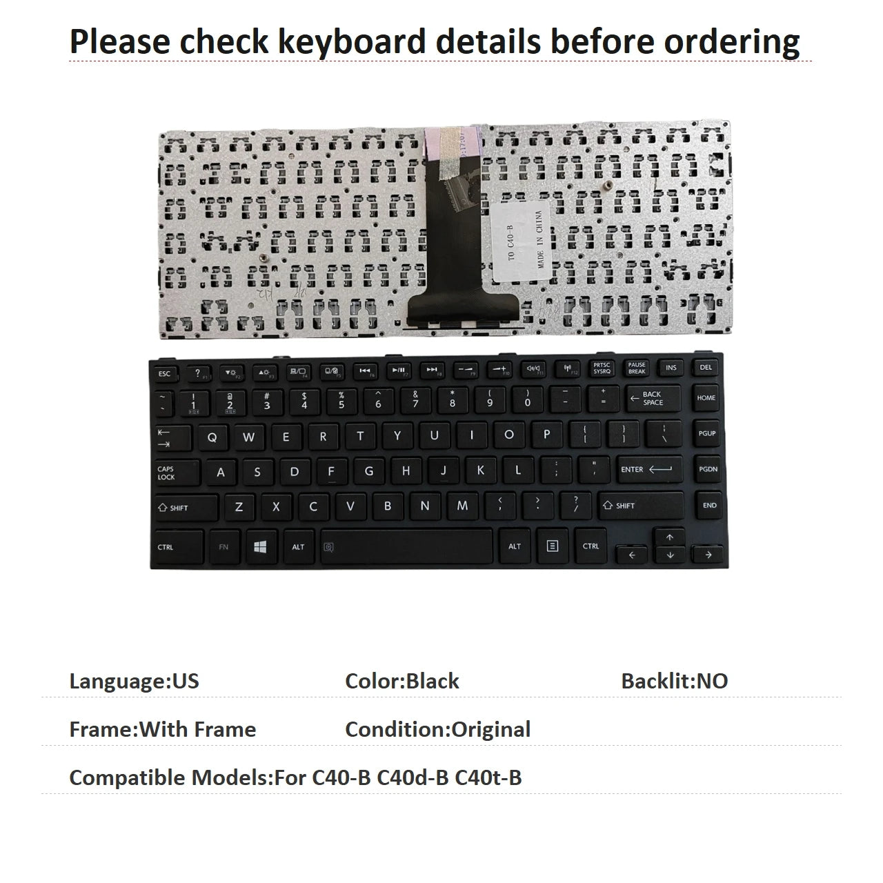 New US Spanish Language  Keyboard For Toshiba C40-B C40d-B C40t-B Notebook PC Replacement Keyboard