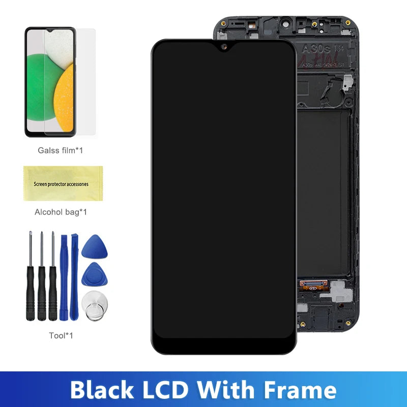 AMOLED A30S Screen, for Samsung Galaxy A30S A307 A307F A307FN A307G A307YN Lcd Dispaly Digital Touch Screen With Frame Samsung phone repair parts