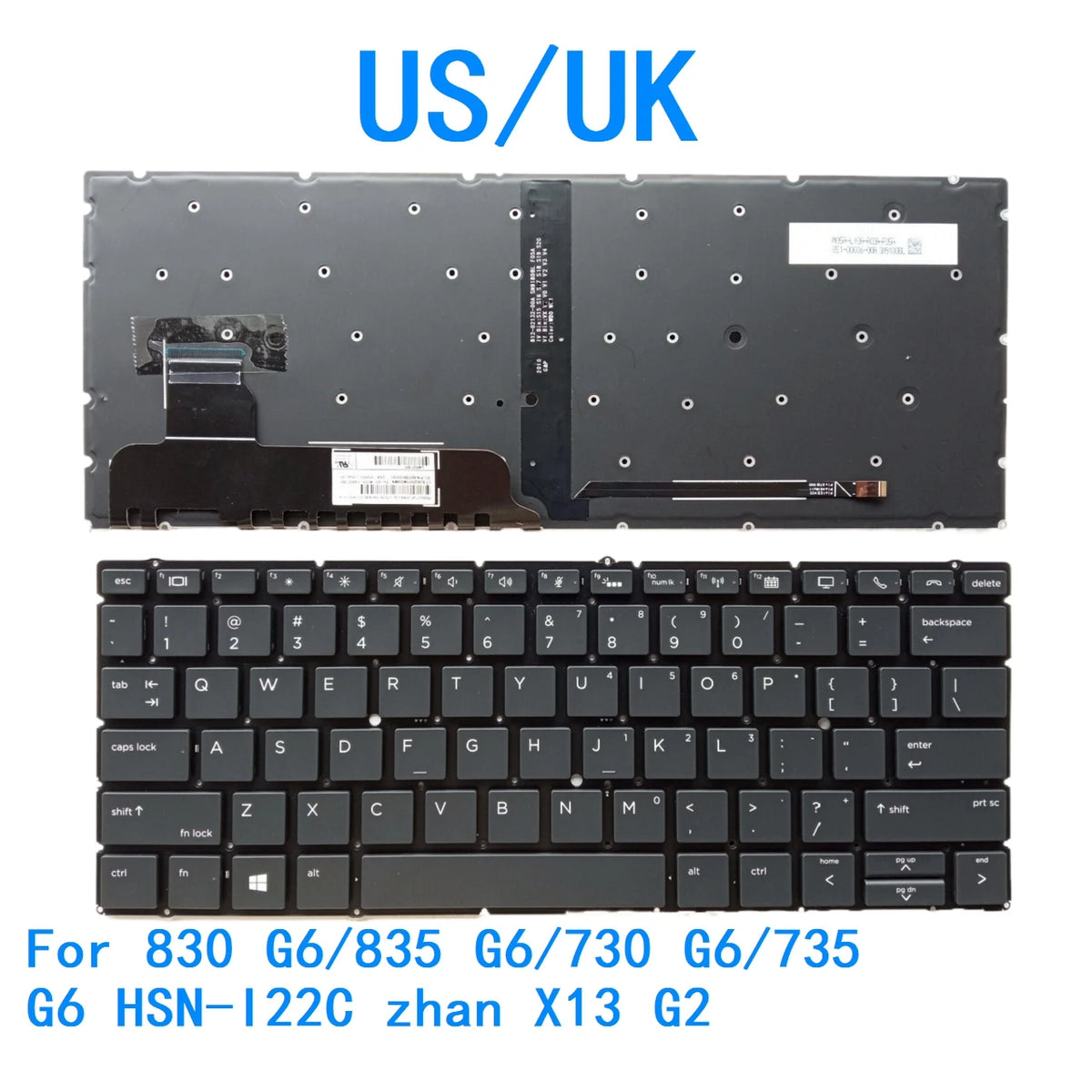 New US UK Language  Backlit Keyboard For HP 830 G6/835 G6/730 G6/735 G6 HSN-I22C zhan X13 G2 Notebook PC Replacement Keyboard  HP laptop repair parts