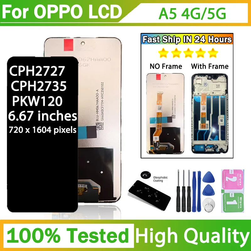 6.67 High Quality For Oppo A5 4G/5G LCD CPH2735 CPH2727 PKW120 Display Touch Screen Digitizer Assembly Replacement Oppo phone repair parts Realme phone repair parts