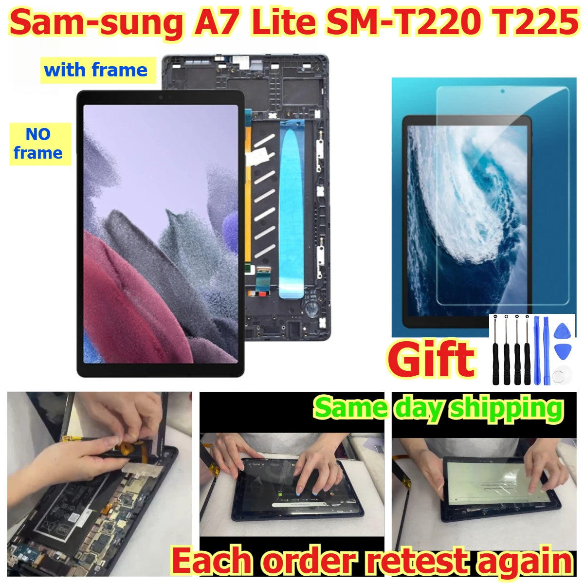 100% tested Tab touch lcd display screen panel for Samsung A7 Lite SM-T220 T225 digitizer glass assembly Samsung tablet repair parts