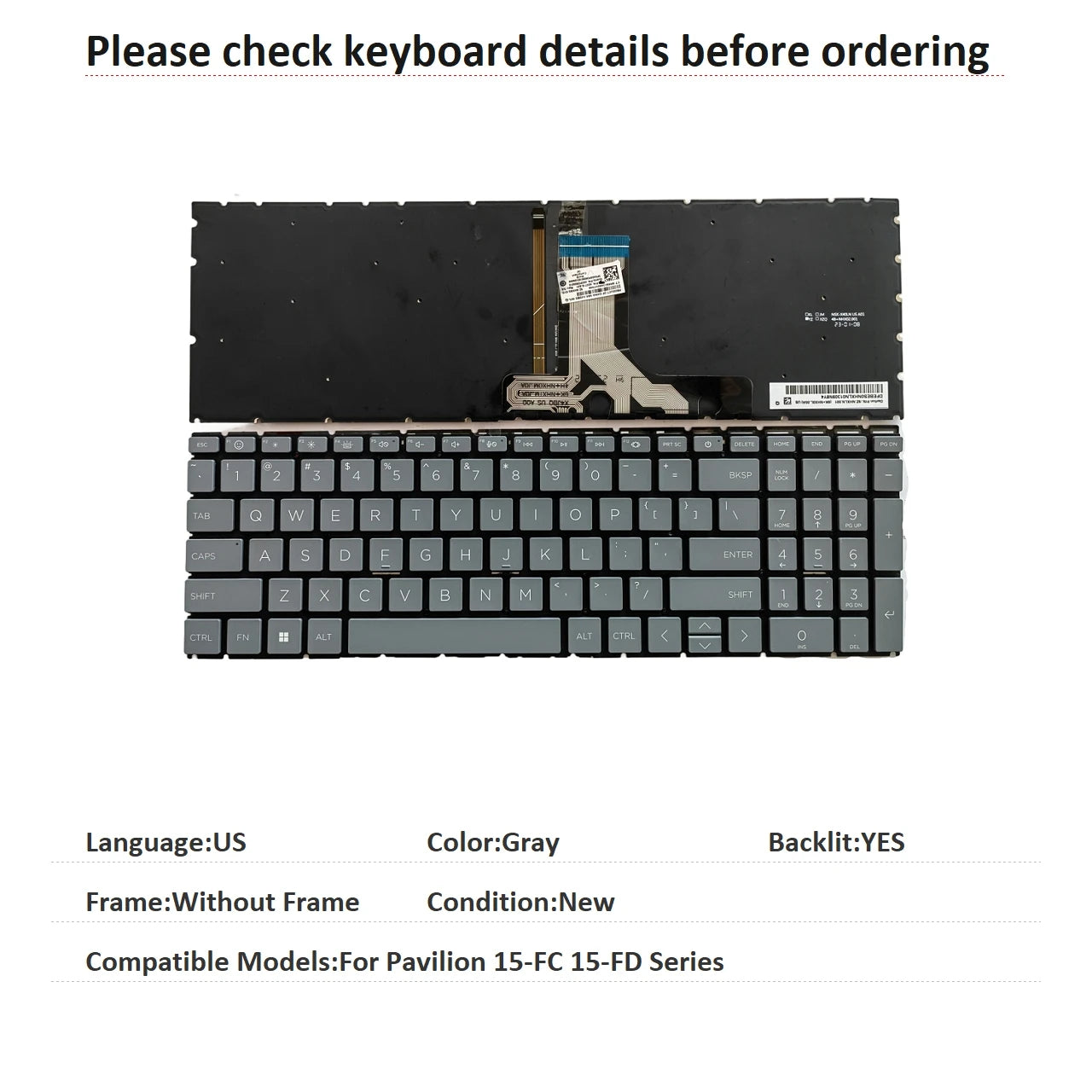 New US Spanish Language  Backlit Keyboard For HP Pavilion 15-FC 15-FD Series Notebook PC Replacement Keyboard  HP laptop repair parts