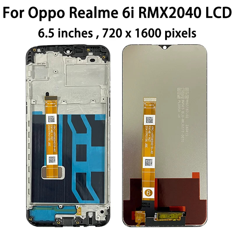 6.5" Tested Realme 6i Screen With Frame for Oppo Realme 6i LCD Touch Screen Digitizer Assembly For Realme6i RMX2040 Display Oppo phone repair parts Realme phone repair parts