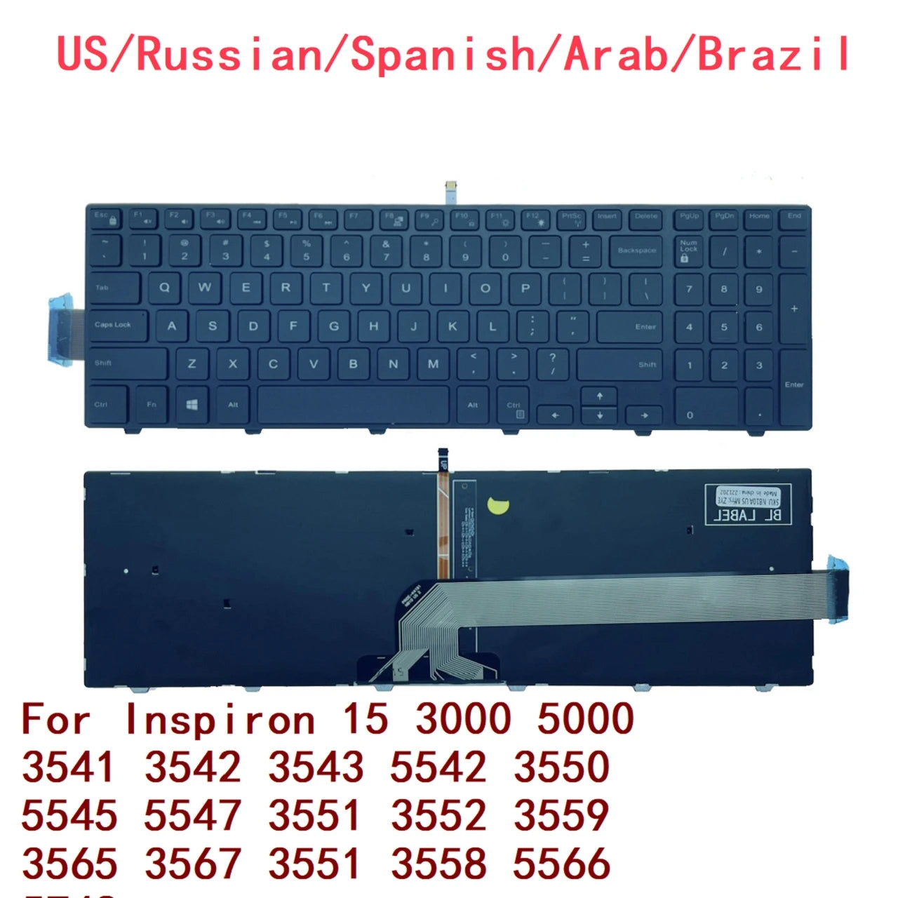 US RU SP AR BR Backlit Keyboard For Dell Inspiron 15 3000 5000 3541 3542 3543 5542 3550 5545 5547 3551 3552 3559 3565 3567 3551Dell laptop repair parts