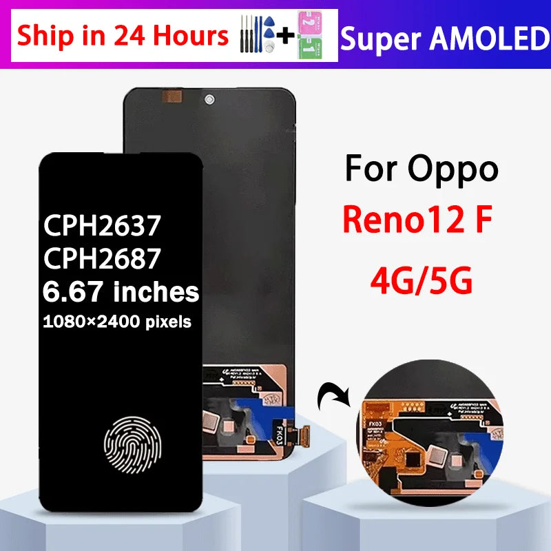 AMOLED For Reno 12F 5G Display Screen For Oppo Reno12 F 4G LCD CPH2687 CPH2637 Display Touch Screen Digitizer Assembly  Oppo phone repair parts