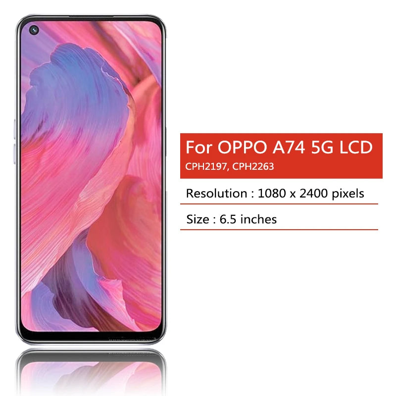 6.5''Test A74 Display Screen For OPPO A74 5G LCD CPH2197 CPH2263 Display With Frame Touch Screen Digitizer Assembly Replacement  Oppo phone repair parts