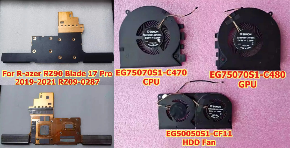 CPU/GPU Cooler Heatsink&Fan For Razer RZ90 Blade17 RZ09-0287-0329 12910619 RTX20/30 EG75070S1-C480-C470-S9A EG50050S1-CF11 Razer laptop repair parts