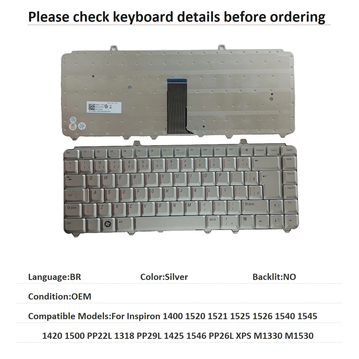 US RU BR Keyboard For Dell Inspiron 1400 1520 1521 1525 1526 1540 1545 1420 1500 PP22L 1318 PP29L 1425 1546 PP26L XPS M1330 M153Dell laptop repair parts