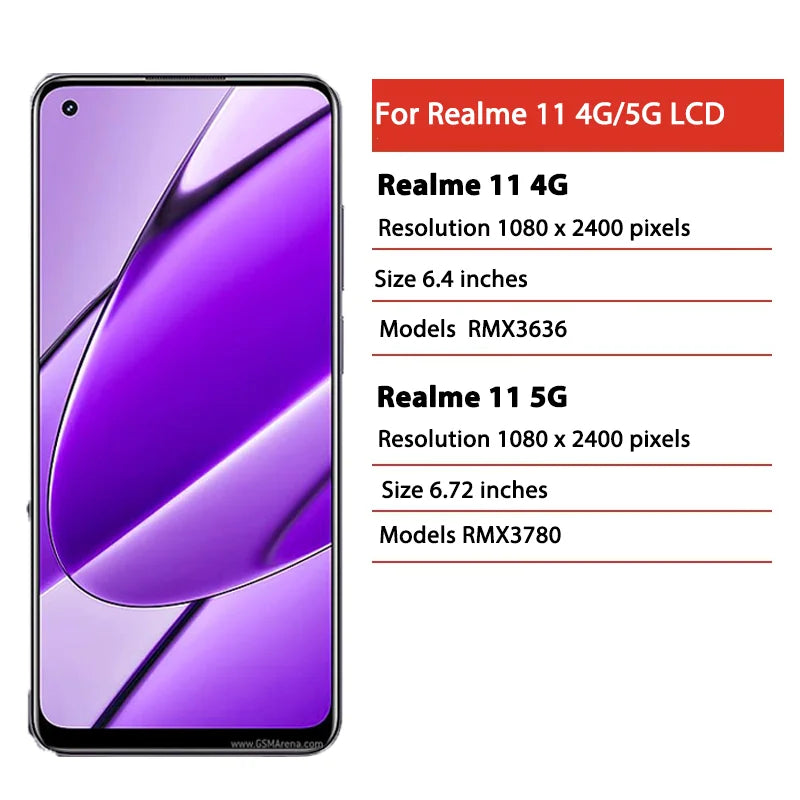 AMOLED For OPPO Realme 11 5G RMX3780 LCD Display Touch Screen Digitizer For Realme11 4G RMX3636 Display Frame  Oppo phone repair parts