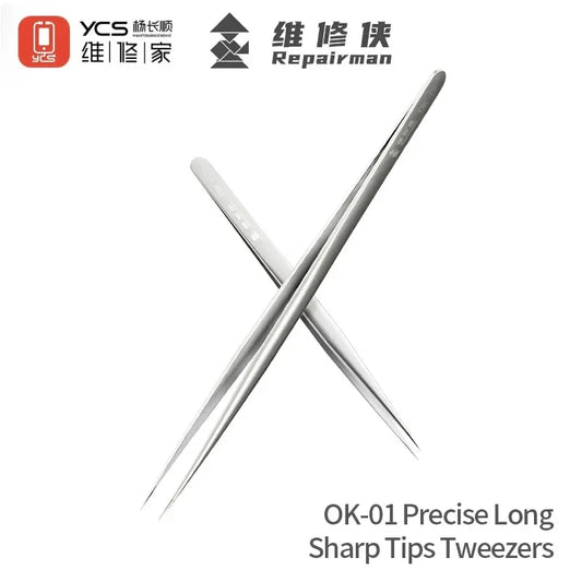 YCS OK-01 Precision Long Sharp Tips Tweezer Anti-rust Phone Screws Jump Wire Clamping Phone Maintenance Repair Tool Professional Repair Tools