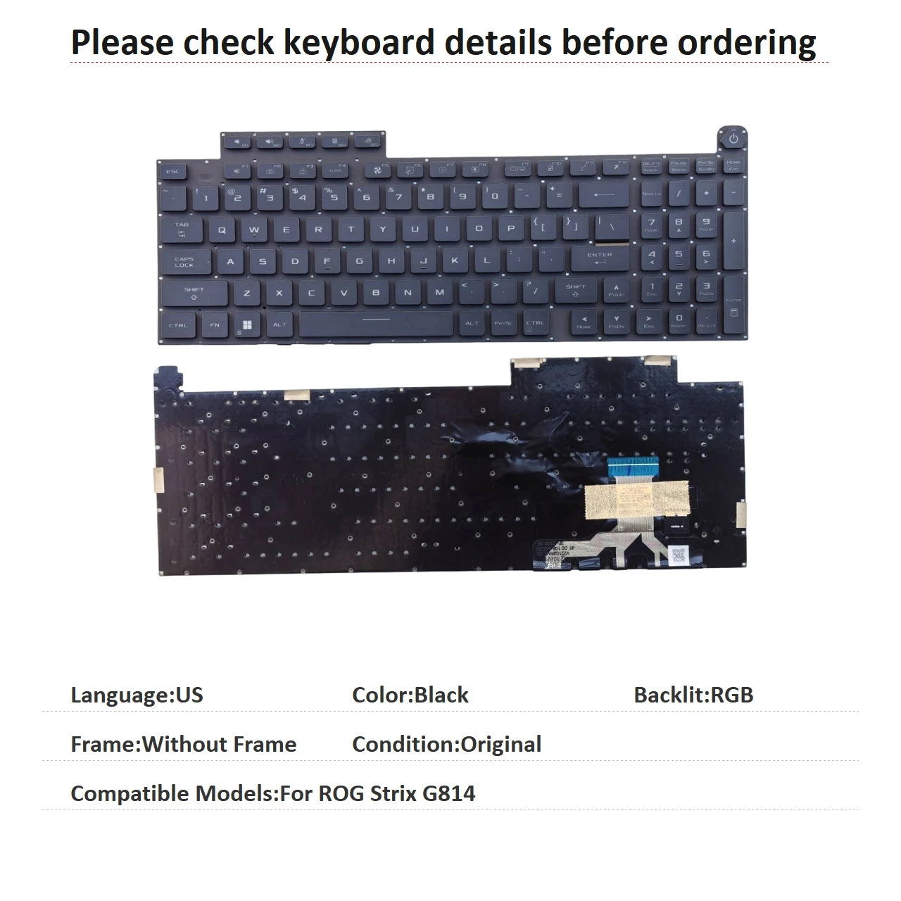 New US Language  RGB Keyboard For ASUS ROG Strix G814 Notebook PC Replacement Keyboard ASUS laptop repair parts