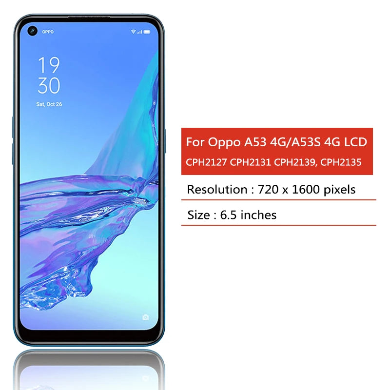 6.5"For Oppo A53s 4G CPH2135 Lcd Display Touch Screen Digitizer Assembly with Frame for Oppo A53S 4G CPH2139 Replacement Oppo phone repair parts Realme phone repair parts