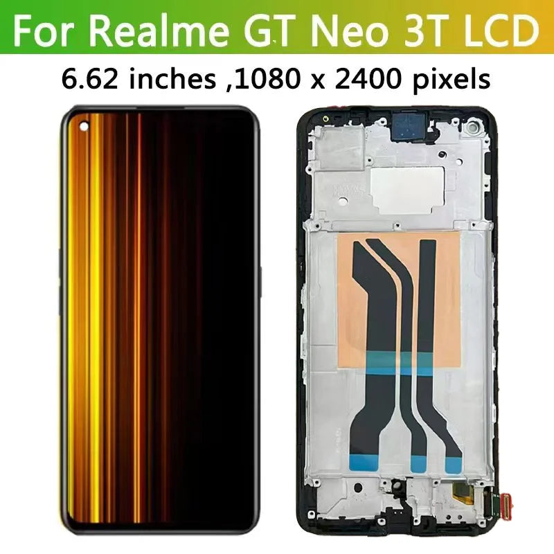 6.62"AMOLED For OPPO Realme GT Neo 3T RMX3372 LCD Touch Screen Digitizer Assembly For Realme GT Neo3T RMX3371 Display Frame Oppo phone repair parts Realme phone repair parts