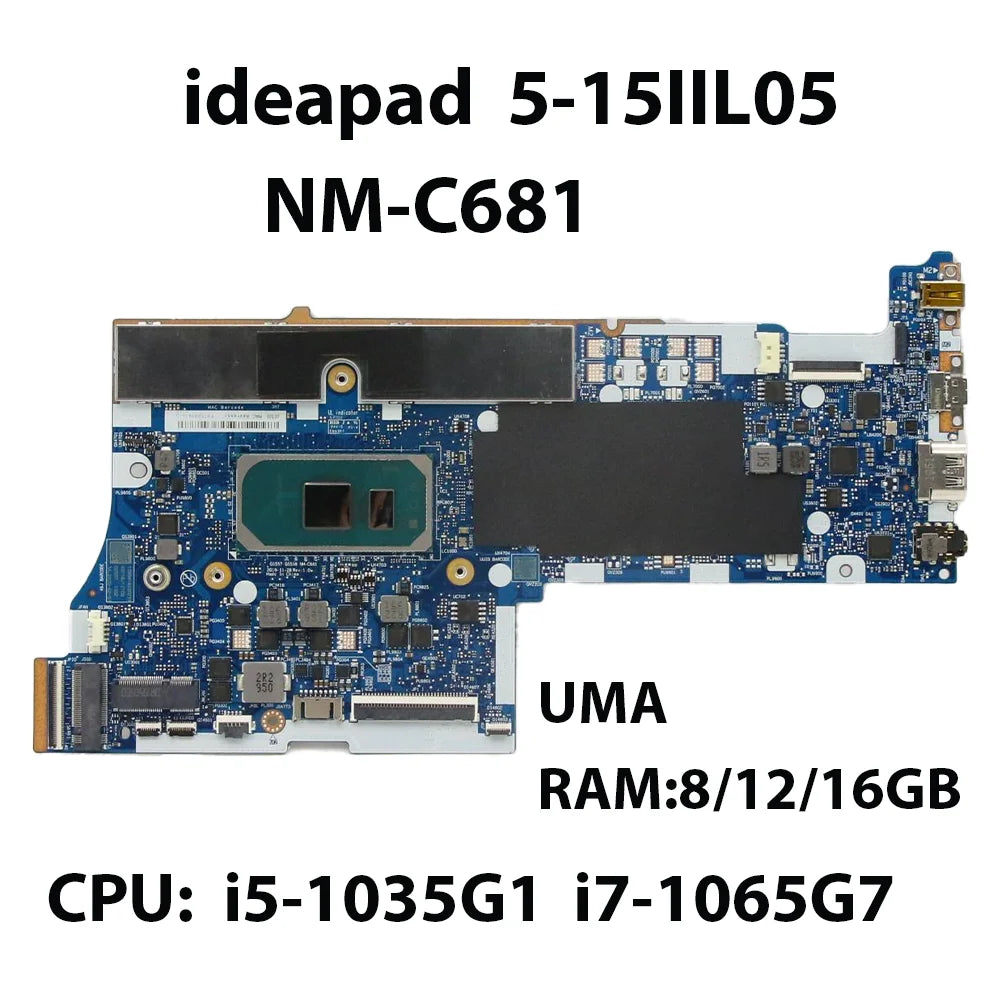 For Lenovo ideapad 5-15IIL05 NM-C681 Laptop Motherboard With CPU:i5-1035G1 i7-1065G7  RAM:8/12/16G FRU:5B20S44043 5B20S44023 Lenovo laptop repair parts