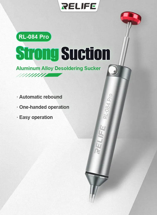RELIFE RL-084 Pro Strong Suction Aluminum Alloy Desoldering Sucker Powerful Vacuum Suction for PCB Soldering Removal & Repair Professional Repair Tools