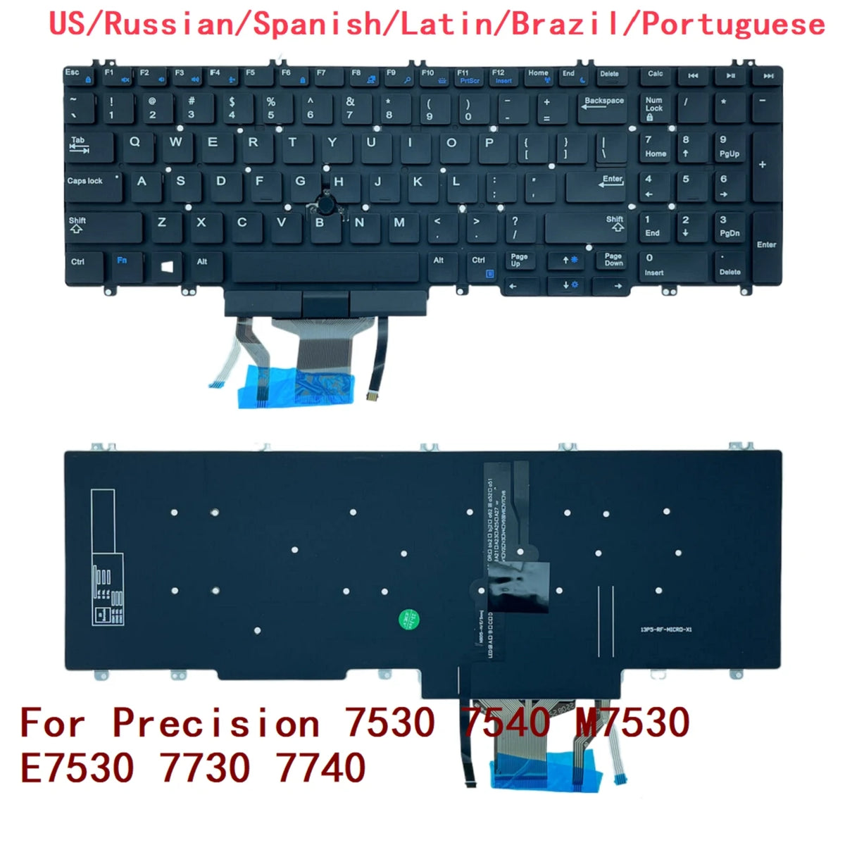 New US Russian Spanish Latin Brazil Portuguese Laptop Backlit Keyboard For Dell Precision 7530 7540 M7530 E7530 7730 7740 02JWKFDell laptop repair parts