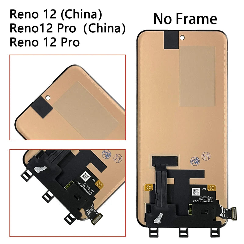 Super AMOLED For Oppo Reno 12/12 Pro (China) LCD Display+Touch Screen CPH2625 CPH2629 PJW110 PJV110 Display Frame  Oppo phone repair parts