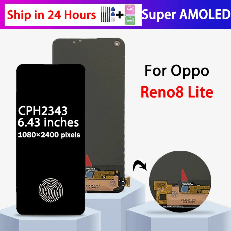 6.43'' Super AMOLED For OPPO Reno8 Lite 8Lite CPH2343 LCD Display Touch Screen Digitizer Assembly For Oppo Reno8 Z 8Z Display  Oppo phone repair parts