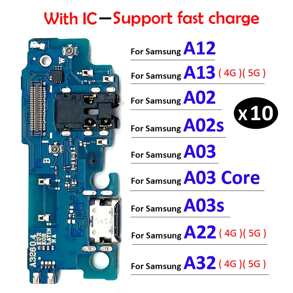 10Pcs USB Charge Port Dock Connector Charging Board Flex Cable For Samsung A03 Core A02 A02s A03s A13 A12 A22 A32 A33 A53 4G 5G Samsung phone repair parts