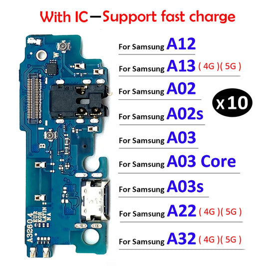 10Pcs USB Charge Port Dock Connector Charging Board Flex Cable For Samsung A03 Core A02 A02s A03s A13 A12 A22 A32 A33 A53 4G 5G Samsung phone repair parts