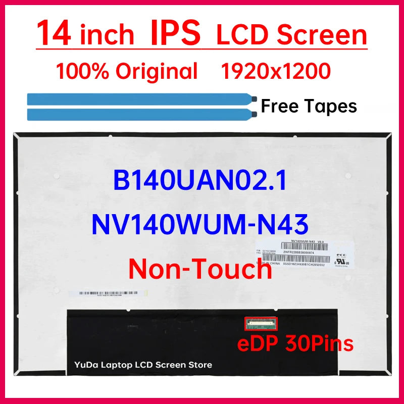 14 Inch Laptop LCD Screen NV140WUM-N43 B140UAN02.1 For Lenovo ThinkPad T14 T14s P14s Gen 3 Gen 4 Display Matrix Panel Non-Touch Lenovo laptop repair parts