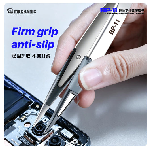 MECHANIC RP-11 Precision Silicone Tweezers Non-magnetic Stainless Steel Scratch-Free Tips for Camera Lens Phone PCB Repair Tool Professional Repair Tools
