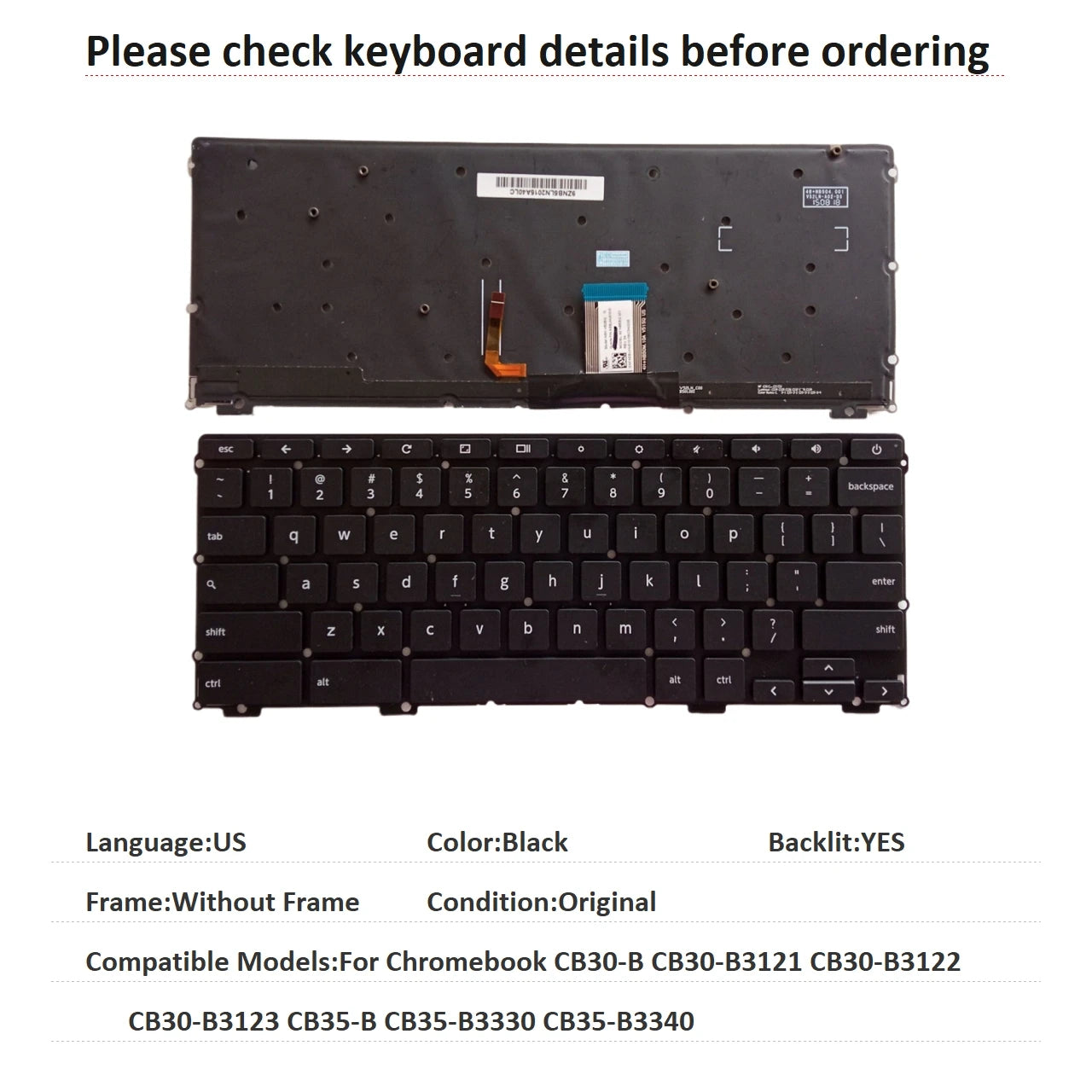 New US Spanish Backlit Keyboard For Toshiba Chromebook CB30-B CB30-B3121 CB30-B3122 CB30-B3123 CB35-B CB35-B3330 CB35-B3340