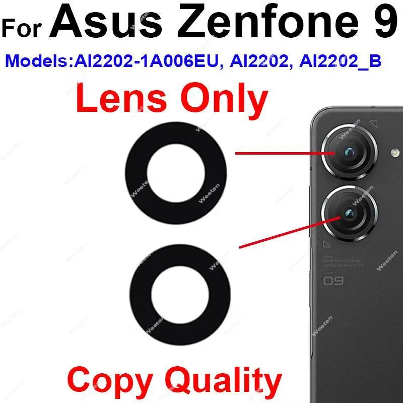 For Asus Zenfone 9 AI2202 Zenfone 10 AI2302 Rear Back Camera Glass Lens Frame Cover with Sticker Glue Repalcement Sony phone repair parts