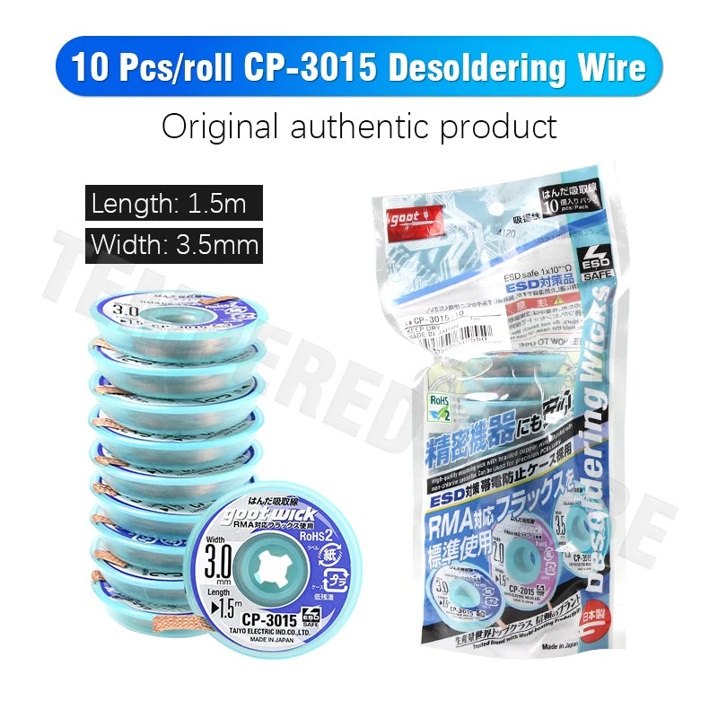 GOOT High Quality Desoldering Wick With Braided Copper Wire CP2015 1515 3015 3515 2515 BGA Solder Paste Remover repair tools Kit Professional Repair Tools
