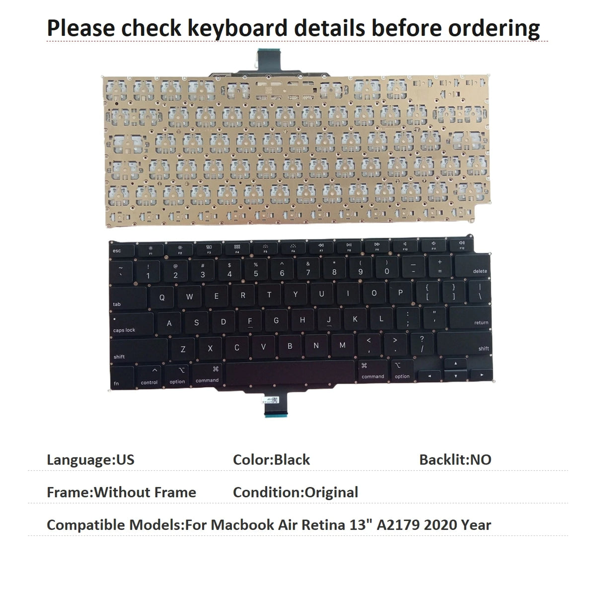 New US Russian Spanish UK Arab Language  Keyboard For Apple Macbook Air Retina 13" A2179 2020 Year Replacement Keyboard MACBOOK laptop repair parts