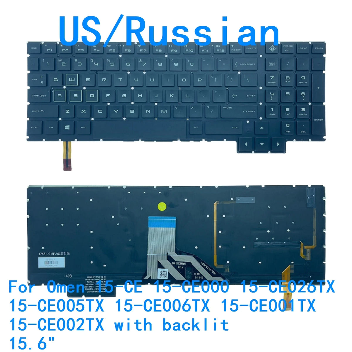 New US Russian RGB Keyboard For HP Omen 15-CE 15-CE000 15-CE026TX 15-CE005TX 15-CE006TX 15-CE001TX 15-CE002TX with backlit 15.6"  HP laptop repair parts
