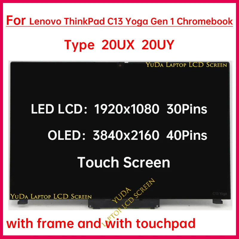 13.3" Touch Screen For Lenovo ThinkPad C13 Yoga Gen 1 Chromebook 20UX 20UY LCD Display Digitizer + Frame Assembly Replacement Lenovo laptop repair parts