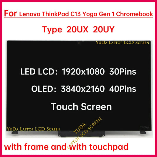 13.3" Touch Screen For Lenovo ThinkPad C13 Yoga Gen 1 Chromebook 20UX 20UY LCD Display Digitizer + Frame Assembly Replacement Lenovo laptop repair parts