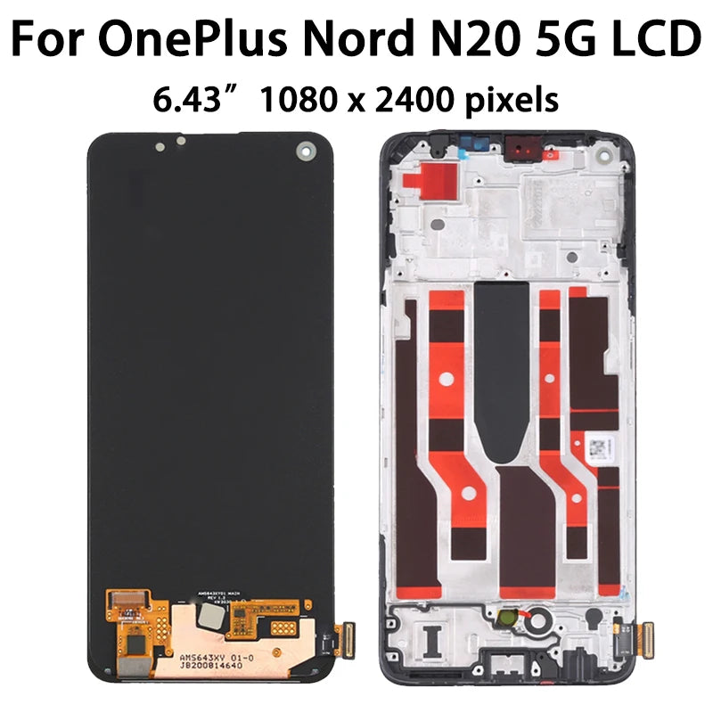 6.43"AMOLED For OnePlus Nord N20 5G LCD Display Frame+Touch Panel Digitizer Assembly For 1+N20 5G  GN2200 CPH2459 Display  OnePlus phone repair parts