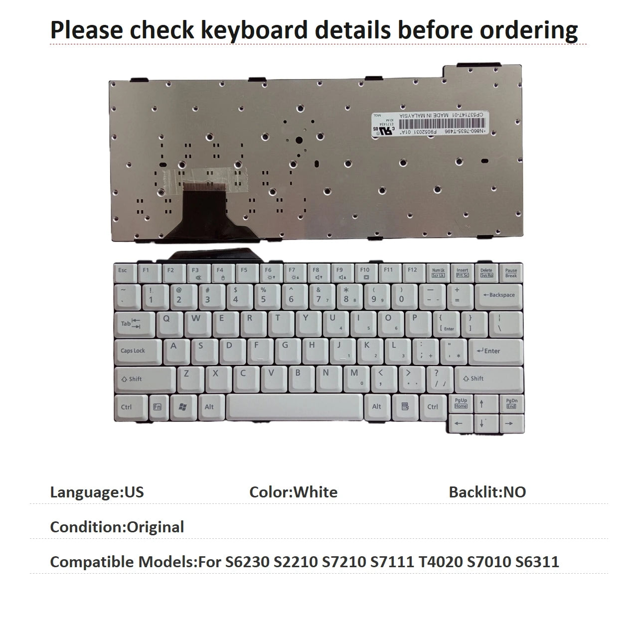 New US Language  Keyboard For Fujitsu S6230 S2210 S7210 S7111 T4020 S7010 S6311 Notebook PC Replacement Keyboard