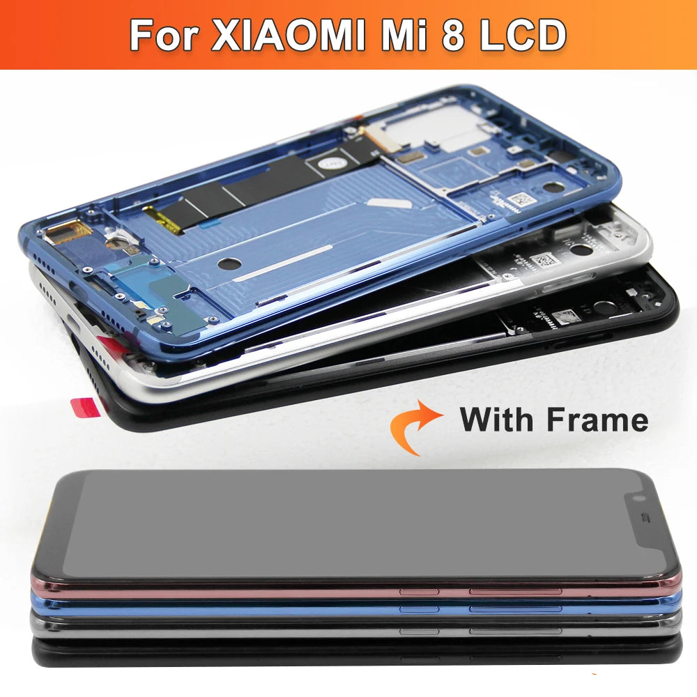 Super AMOLED Mi 8 Screen Replacement, for Xiaomi Mi 8 LCD Display Digital Touch Screen with Frame Assembly for Mi8 M1803E1A Xiaomi phone repair parts