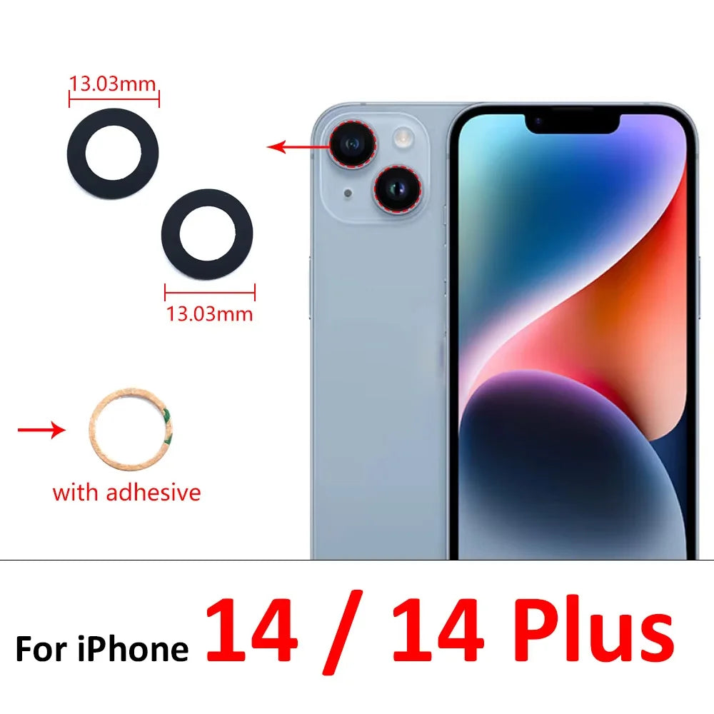 100Pcs/Lot, Rear Back Camera Glass Lens For iPhone 11 12 13 14 15 16 17 Pro Max Plus Mini With Adhesive Sticker iPhone phone repair parts