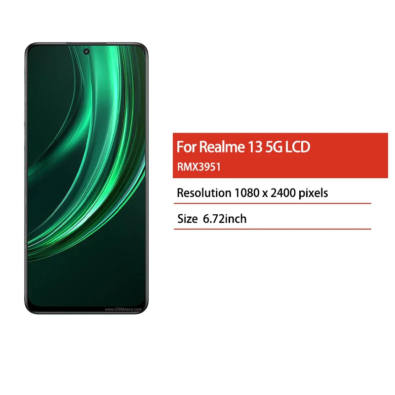 100% Tested For Realme 13 5G LCD Display Screen Touch Panel Digitizer For Realme13 5G LCD RMX3951 Screen With Frame Oppo phone repair parts Realme phone repair parts