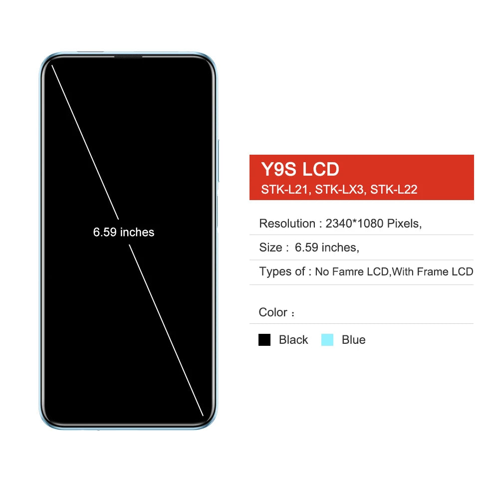 Y9S Screen Replacement for Huawei Y9S STK-L21 LCD Display Digital Touch Screen With Frame for Huawei P Samrt Pro Screen Assembly HUAWEI phone repair parts