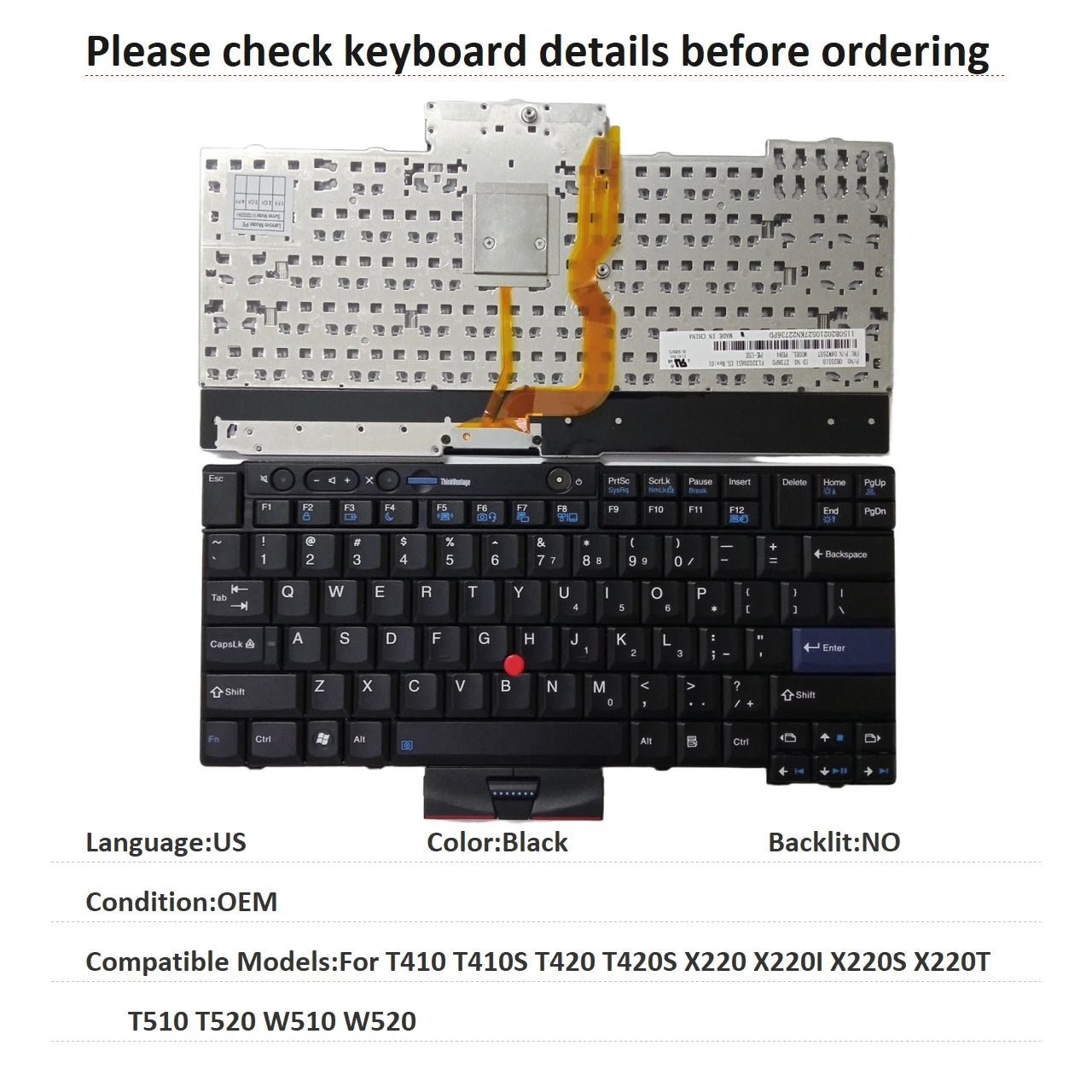 New US Language  Keyboard For Lenovo Thinkpad T410 T410S T420 T420S X220 X220I X220S X220T T510 T520 W510 W520 Lenovo laptop repair parts
